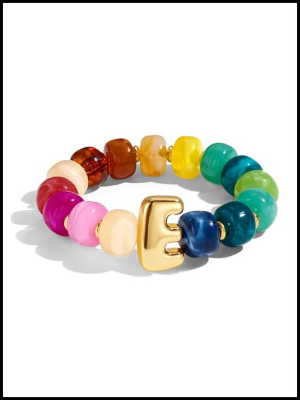 Initial Bracelet for Women Chunky Beaded Stretch Bracelet with Letter Charm